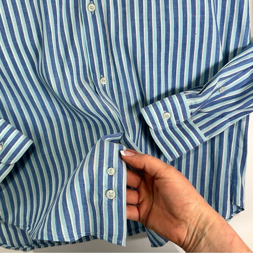 Paul & Shark Men’s Linen Button Down Striped Shirt Blue Medium - Picture 5 of 14